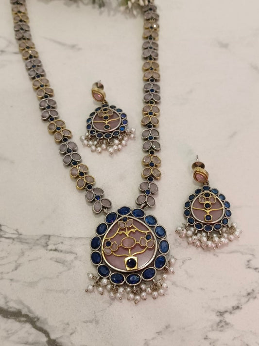 BLUE VIOLET GERMAN SILVER JEWELLERY SET