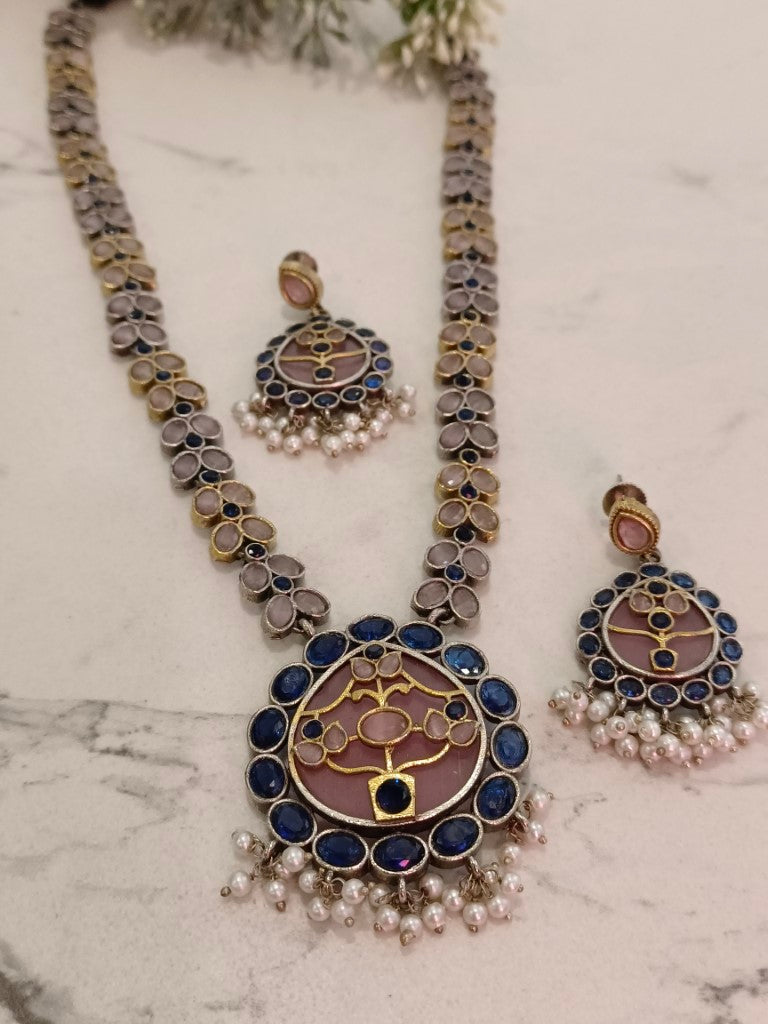 BLUE VIOLET GERMAN SILVER JEWELLERY SET