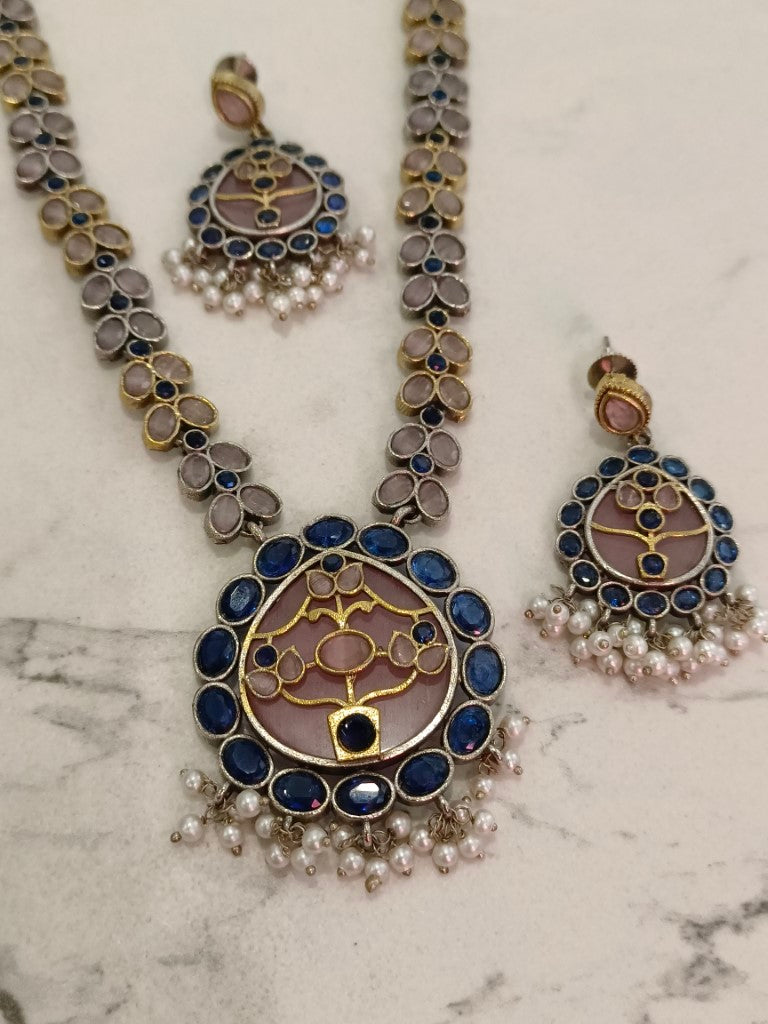 BLUE VIOLET GERMAN SILVER JEWELLERY SET