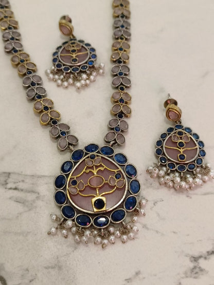 BLUE VIOLET GERMAN SILVER JEWELLERY SET