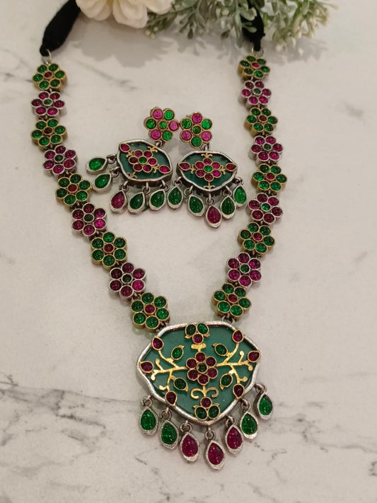 GREEN LENA GERMAN SILVER JEWELLERY SET