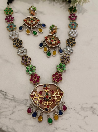 MULTI LENA GERMAN SILVER JEWELLERY SET