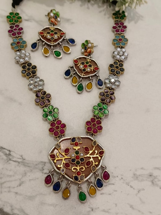 MULTI LENA GERMAN SILVER JEWELLERY SET