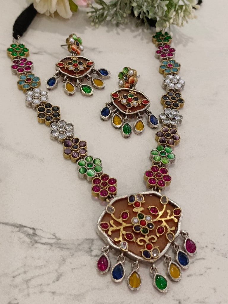 MULTI LENA GERMAN SILVER JEWELLERY SET