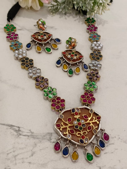 MULTI LENA GERMAN SILVER JEWELLERY SET