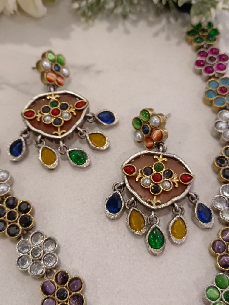 MULTI LENA GERMAN SILVER JEWELLERY SET