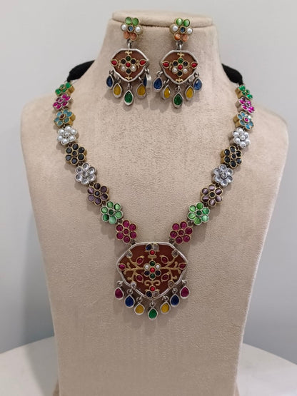 MULTI LENA GERMAN SILVER JEWELLERY SET