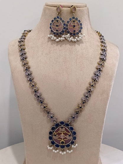 BLUE VIOLET GERMAN SILVER JEWELLERY SET