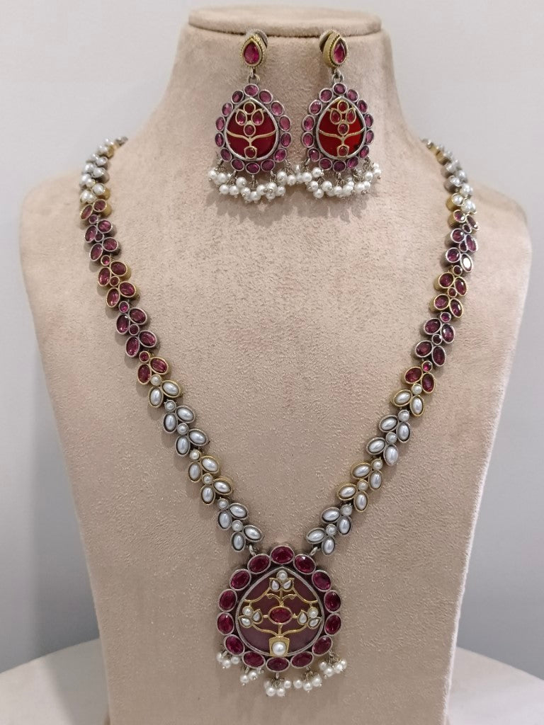 PINK VIOLET GERMAN SILVER JEWELLERY SET