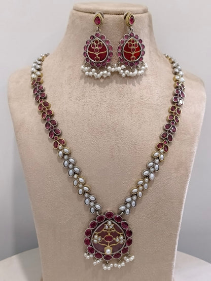 PINK VIOLET GERMAN SILVER JEWELLERY SET