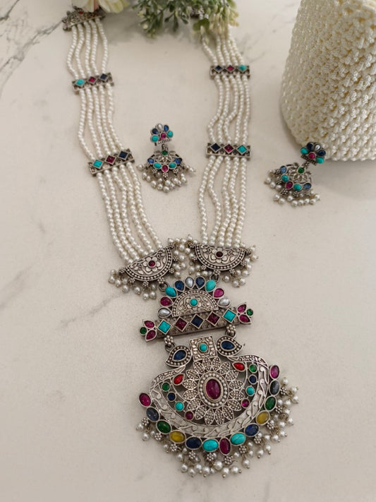 MULTI EMALINE GERMAN SILVER JEWELLERY SET