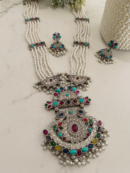 MULTI EMALINE GERMAN SILVER JEWELLERY SET