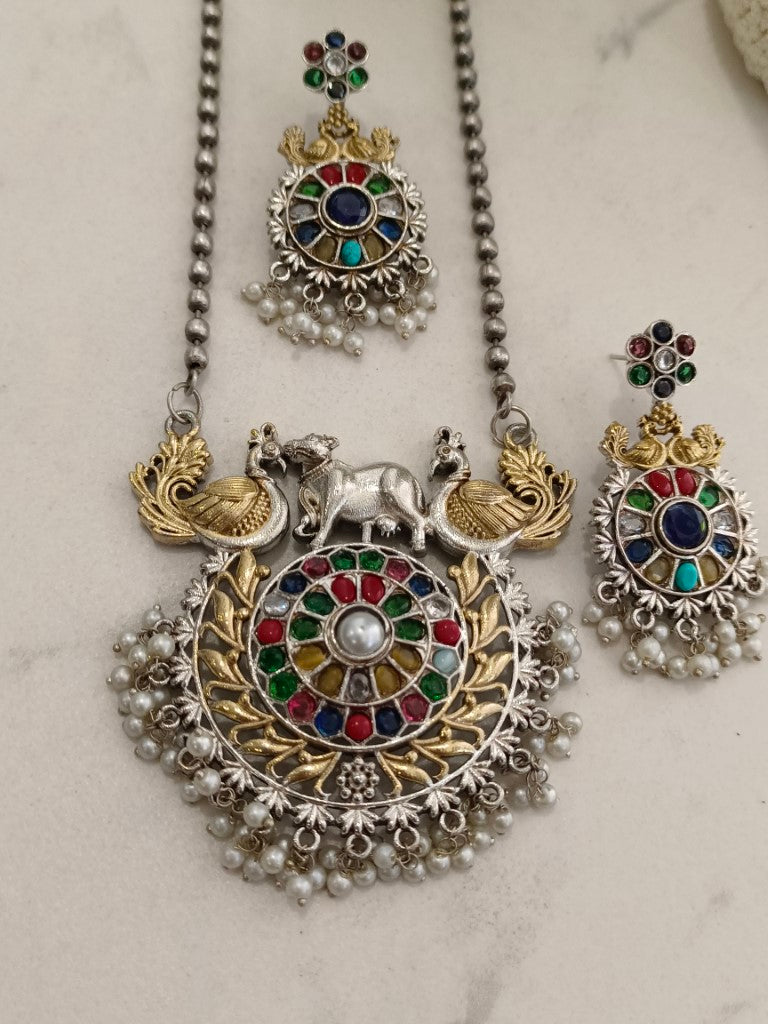 MULTI BRIELLE GERMAN SILVER JEWELLERY SET
