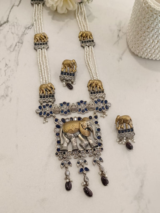 BLUE MARLENA GERMAN SILVER JEWELLERY SET