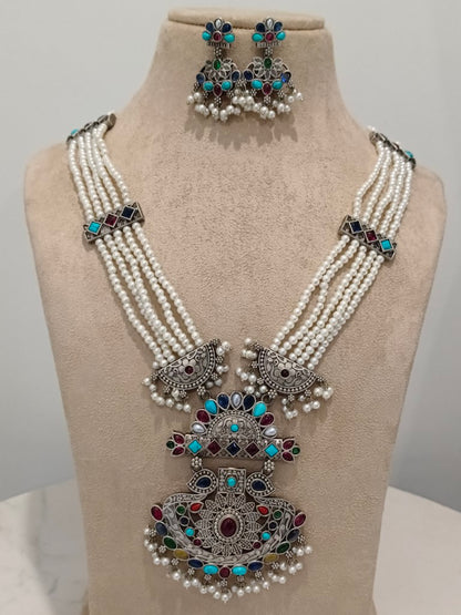MULTI EMALINE GERMAN SILVER JEWELLERY SET