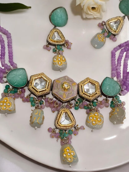 PURPLE GAREEMA JADAU JEWELLERY SET