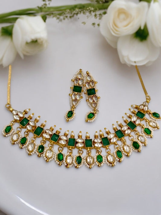 GREEN AYATEE JADAU JEWELLERY SET