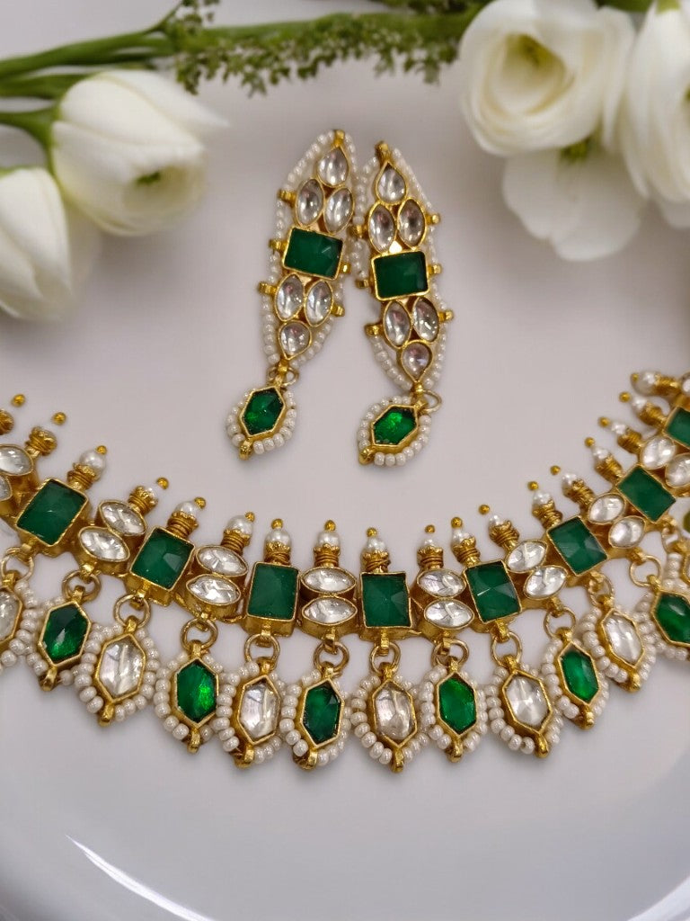 GREEN AYATEE JADAU JEWELLERY SET