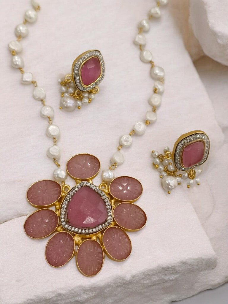 PINK AUSTINE MALA JEWELLERY SET
