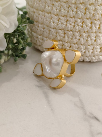 MOTHER OF PEARL RIVER SEMI PRECIOUS RING