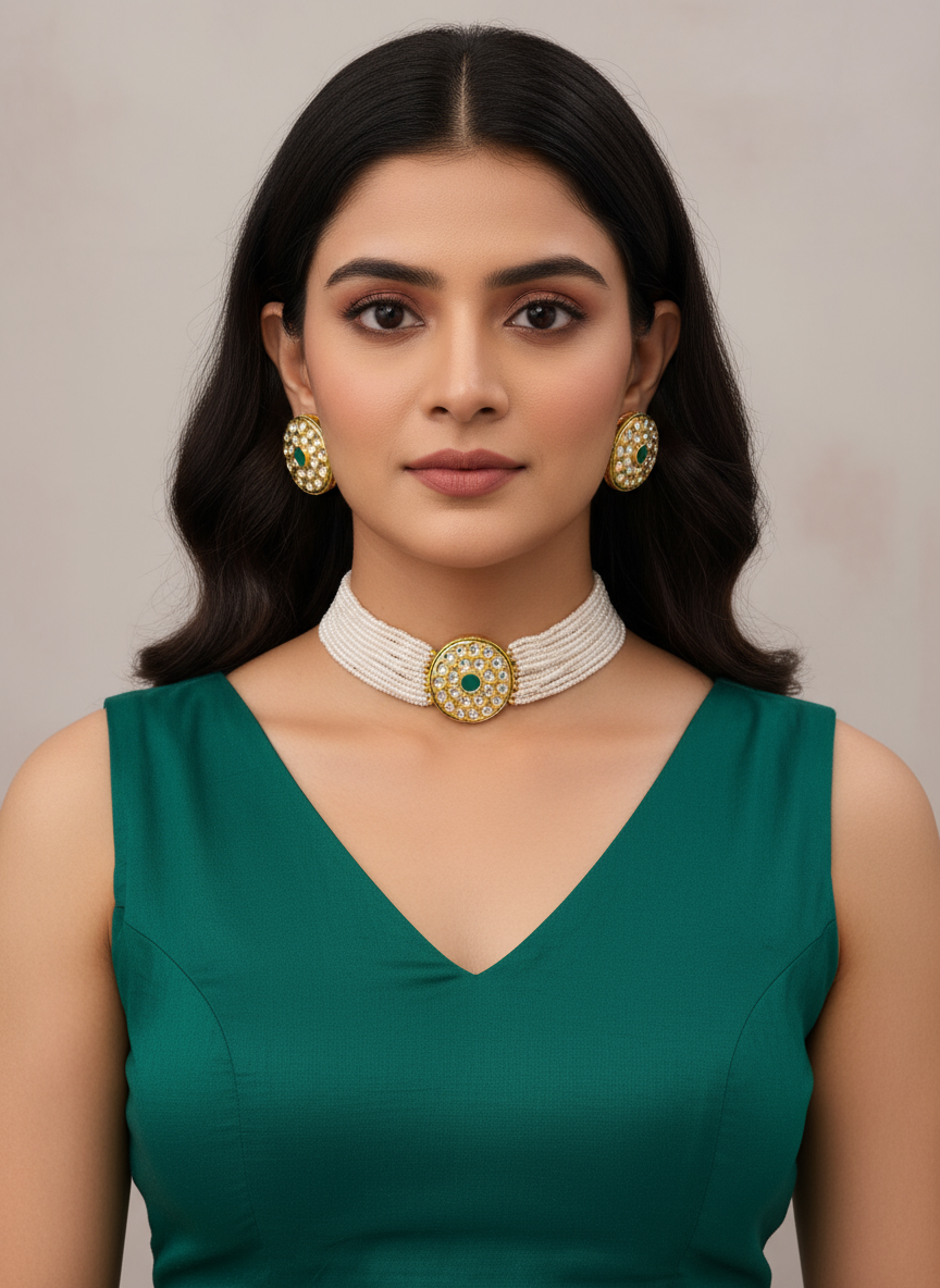 GREEN ROUND SHIVANI JEWELLERY SET