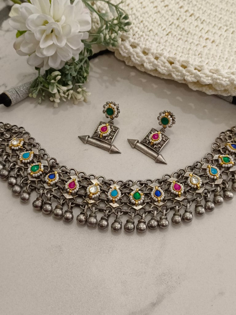 MULTI  AALIYAH GERMAN SILVER JEWELLERY SET