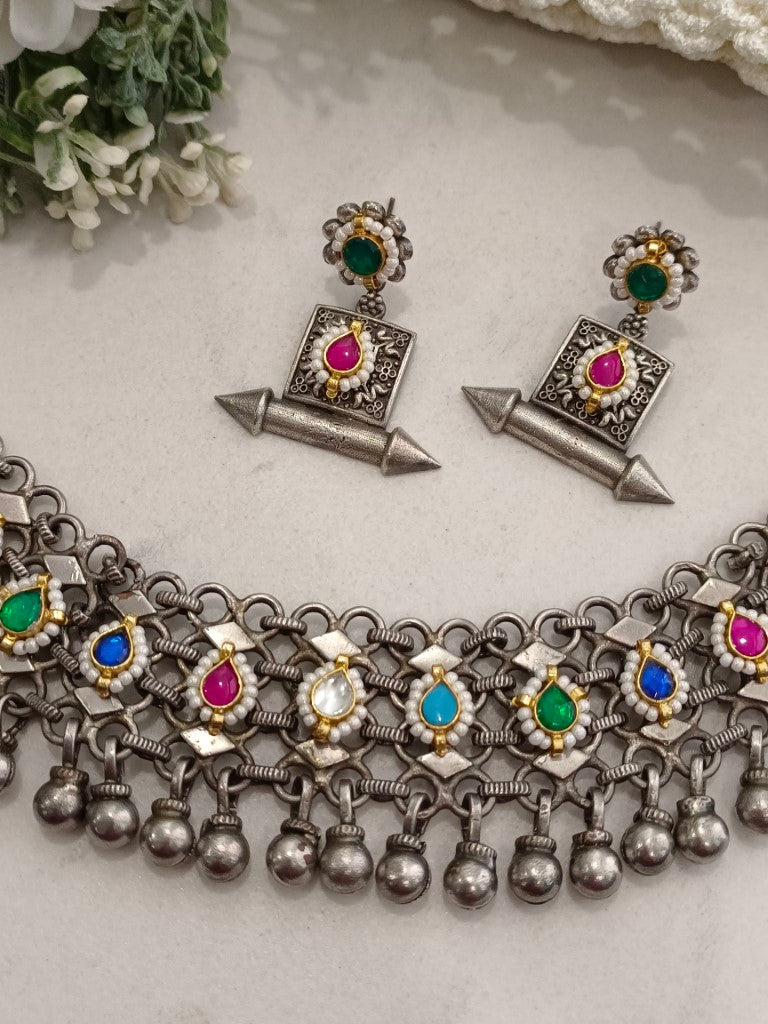 MULTI  AALIYAH GERMAN SILVER JEWELLERY SET