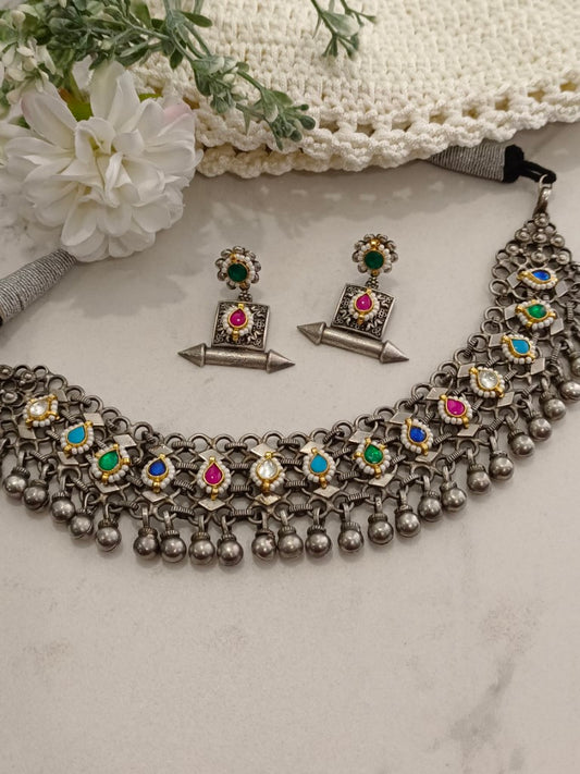 MULTI  AALIYAH GERMAN SILVER JEWELLERY SET