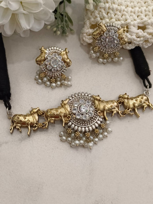 GOLDEN ROCHELLE GERMAN SILVER JEWELLERY SET