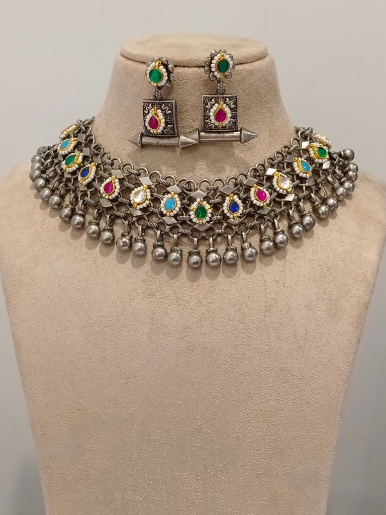 MULTI  AALIYAH GERMAN SILVER JEWELLERY SET
