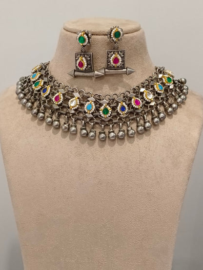 MULTI  AALIYAH GERMAN SILVER JEWELLERY SET