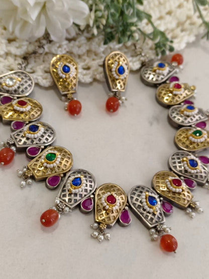 RUBY KIRTI GERMAN SILVER JEWELLERY SET