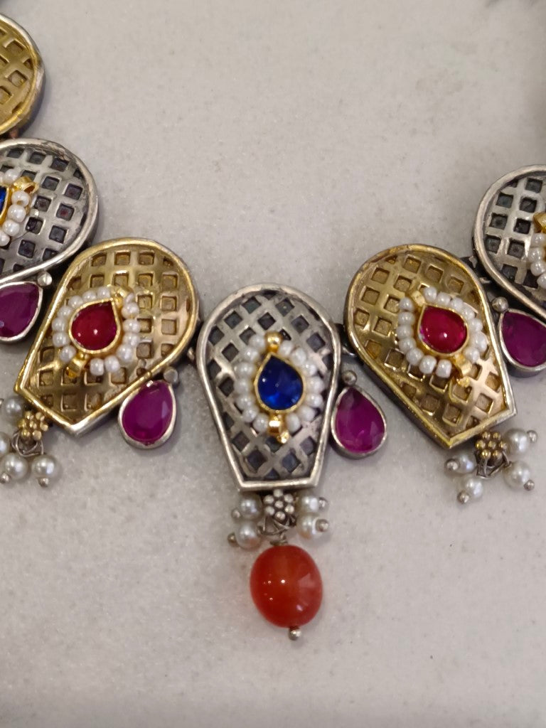 RUBY KIRTI GERMAN SILVER JEWELLERY SET