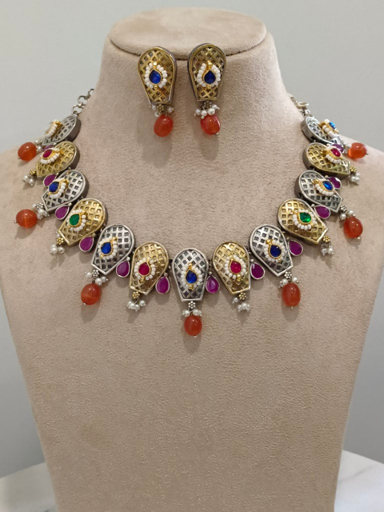 RUBY KIRTI GERMAN SILVER JEWELLERY SET