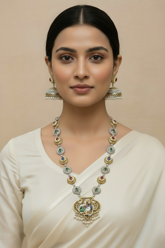 GREEN SKYLER GERMAN SILVER JEWELLERY SET