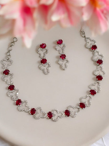 RED AANANDI ZIRCONIA JEWELLERY SET