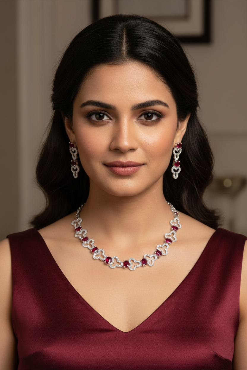 RED AANANDI ZIRCONIA JEWELLERY SET