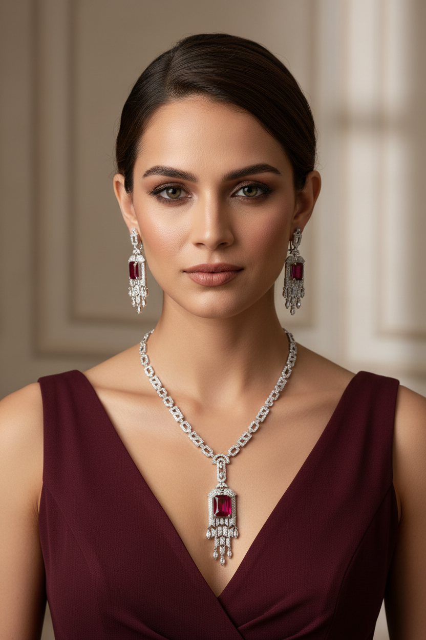 RED ARPANI ZIRCONIA JEWELLERY SET