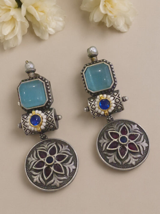 BLUE ASHWI GERMAN SILVER EARRINGS