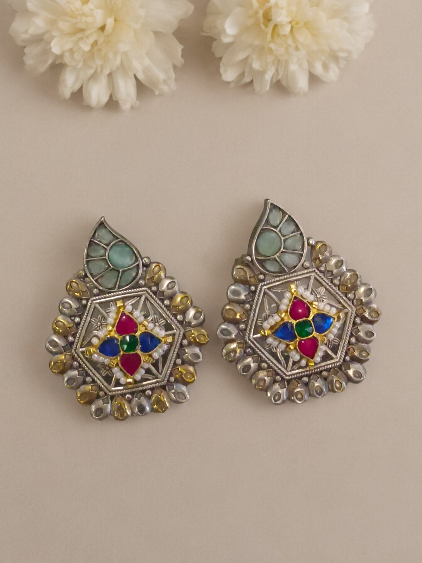 SEA BLUE ANANYA GERMAN SILVER EARRINGS