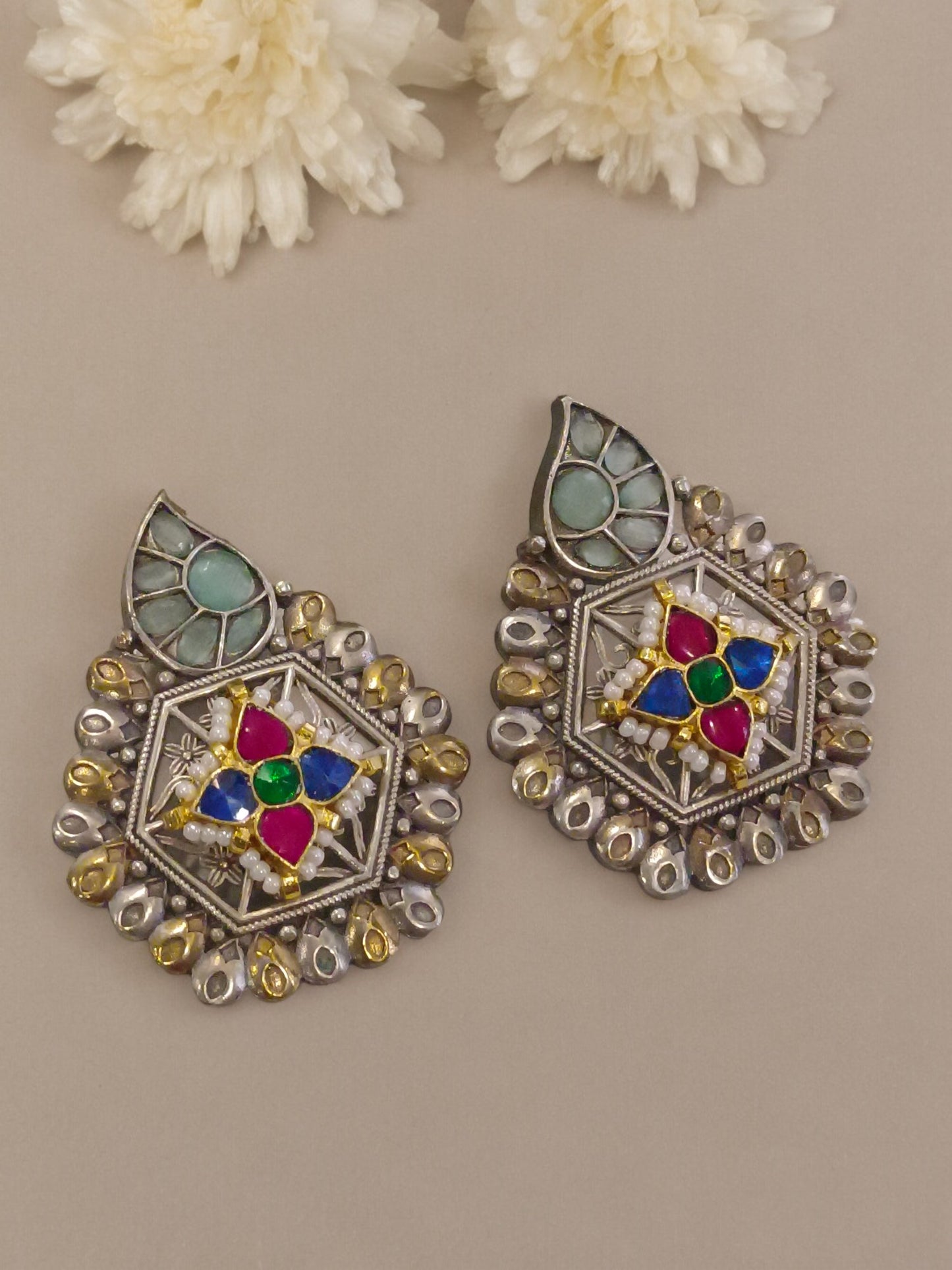 SEA BLUE ANANYA GERMAN SILVER EARRINGS