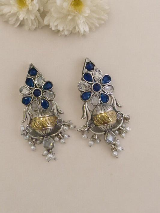 BLUE & WHITE AMIYA GERMAN SILVER EARRINGS