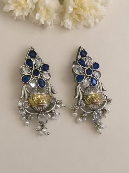 BLUE & WHITE AMIYA GERMAN SILVER EARRINGS