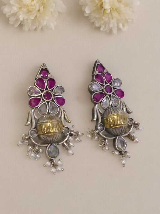 PINK & WHITE AMIYA GERMAN SILVER EARRINGS