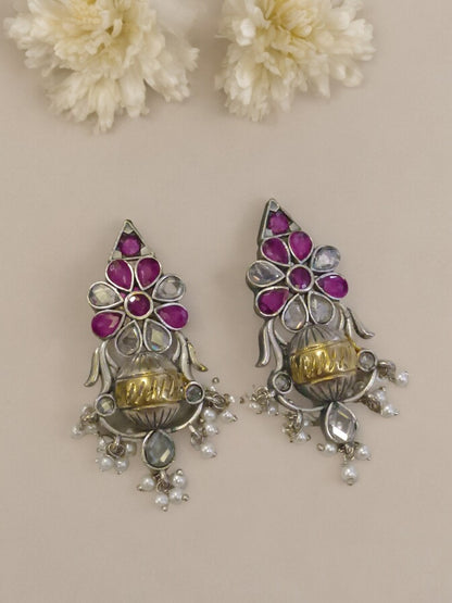 PINK & WHITE AMIYA GERMAN SILVER EARRINGS