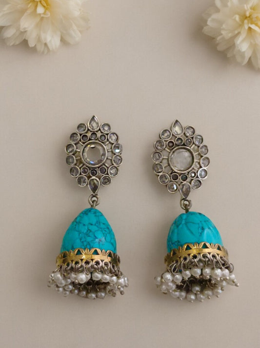 SKY BLUE DHRITI GERMAN SILVER EARRINGS