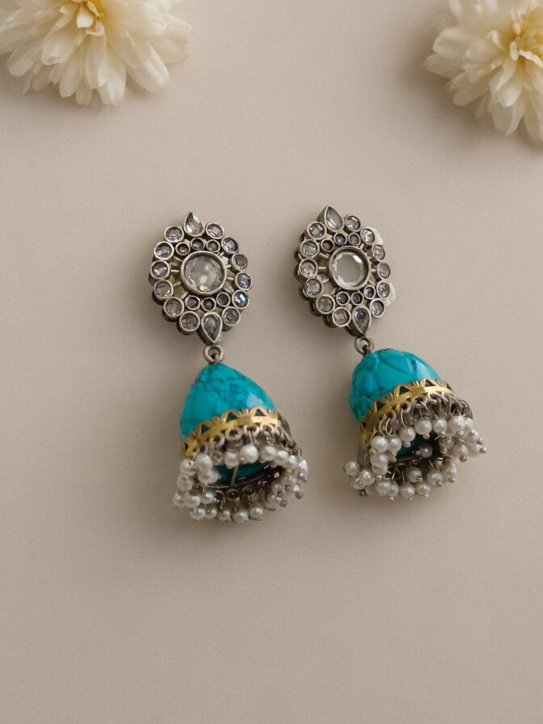 SKY BLUE DHRITI GERMAN SILVER EARRINGS