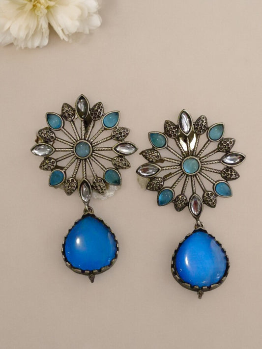 BLUE BHANUSHI GERMAN SILVER EARRINGS