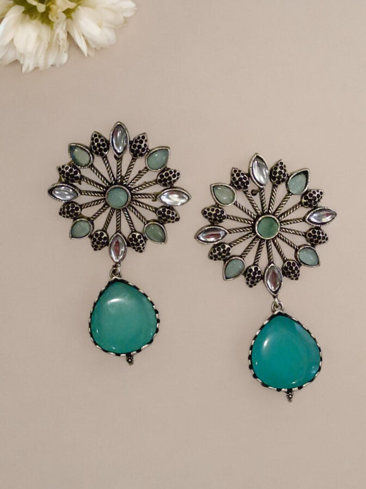 SEA BLUE BHANUSHI GERMAN SILVER EARRINGS