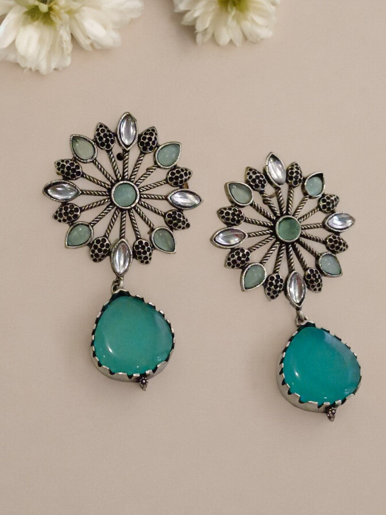 SEA BLUE BHANUSHI GERMAN SILVER EARRINGS